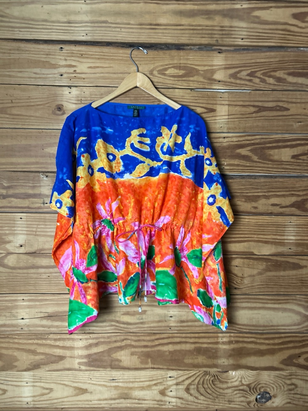 Bright Multicolor Floral Drawstring Top by Unknown Brand
